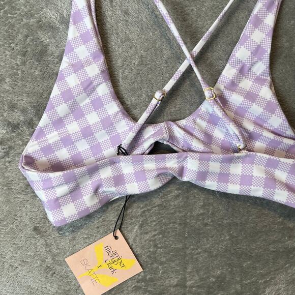 Skatie Women’s XS Bikini Top Purple Lilac White‎ Checkered New California Style - Picture 3 of 5